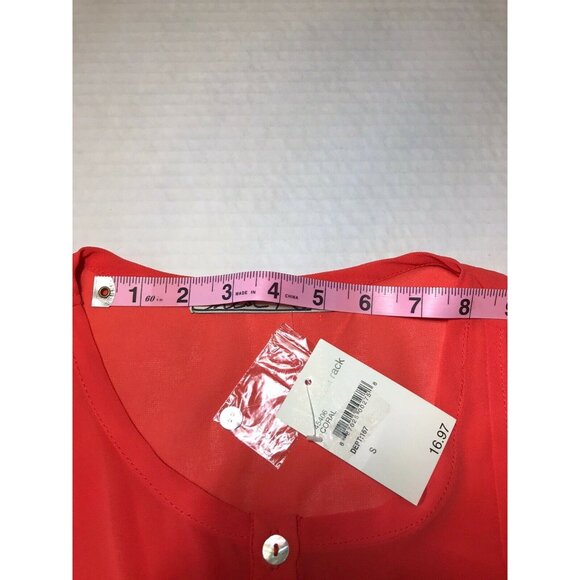 Chloe K Women's Size Small Blouse Sleeveless Sheer Button Front Coral New - Picture 6 of 12